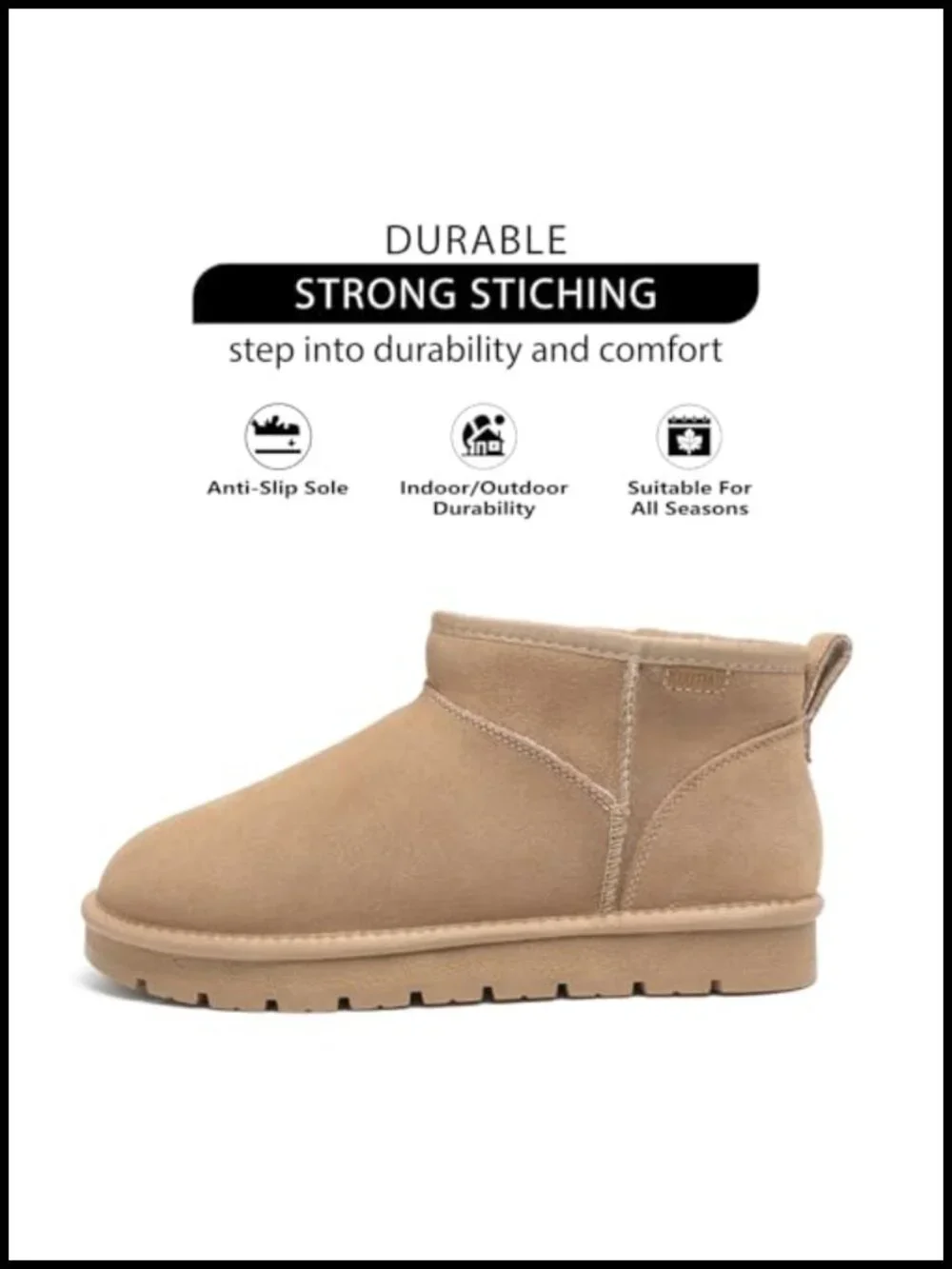 Suede Platform Mini Snow Boots for Women, Genuine Leather Fuzzy Ankle Winter
